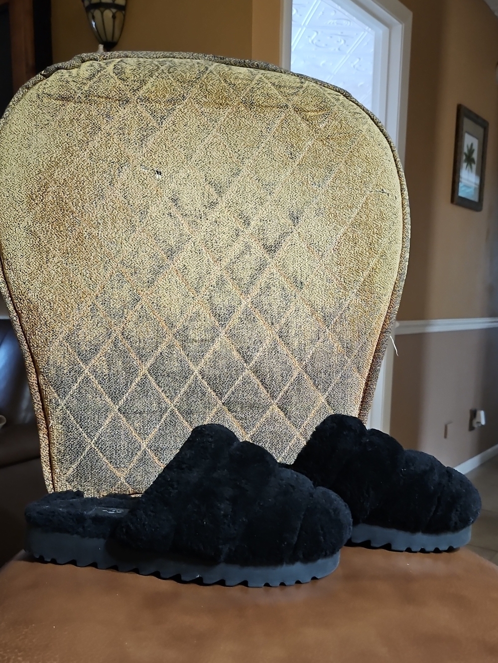 UGG Super Fluff Slip On Slippers Shoes Black Shearling Fur